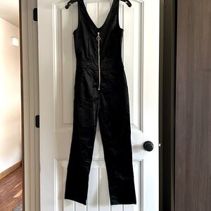 7 For All Mankind Black Velvet Zipper Jumpsuit with Pockets